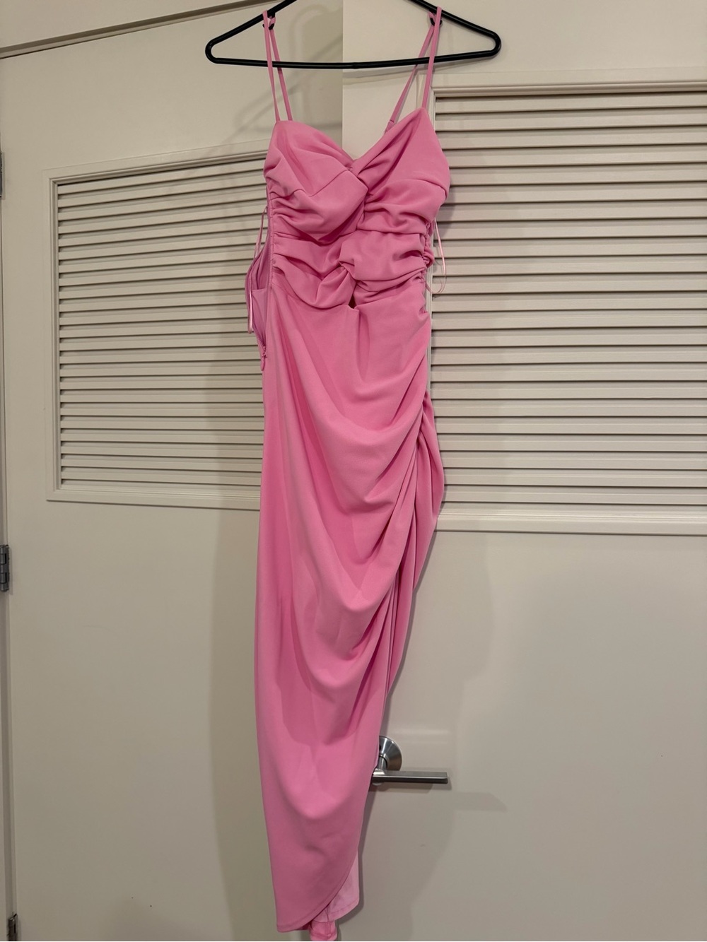 Abercrombie & Fitch Pink Ruched Asymmetric Spaghetti Strap Dress